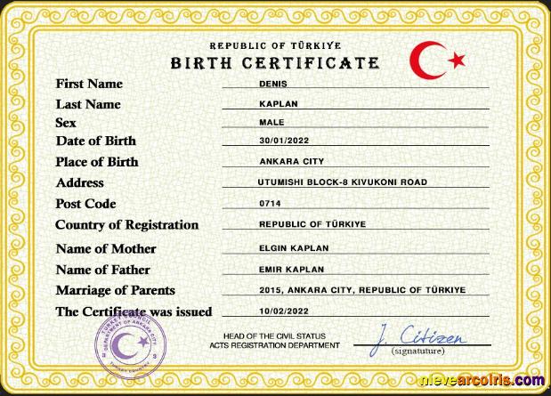 Turkey birth certificate